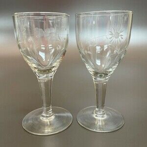 Etched Clear Glasses Not Identical 5 3/8" High Lot of 2